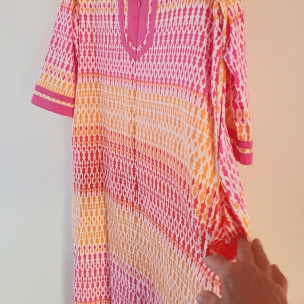 Charter Club Intimates Multicolor 3/4 Sleeve Split V-Neck 1/2 Zip Long Caftan XS - Picture 6 of 16
